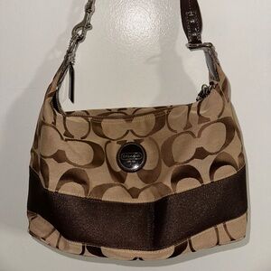 Vintage Coach Tan and Brown Signature Shoulder Bag